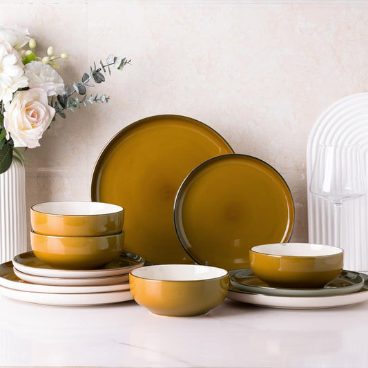 XQUDW073 Dinnerware Set White-Amber Yellow