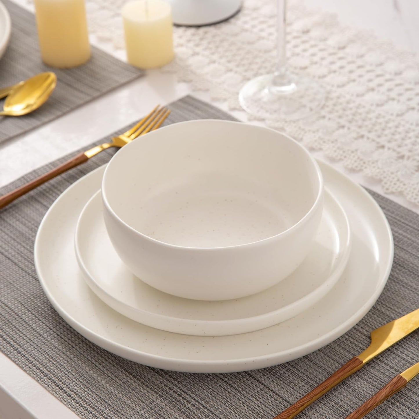 SLUDW005 Dinnerware Set - Matte White With Speckle