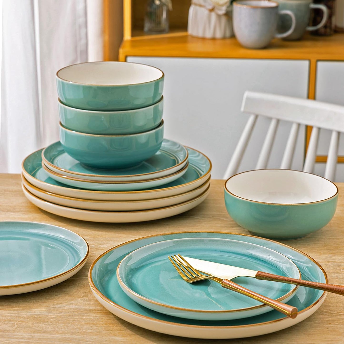 XQUDW073 Dinnerware Set White-Maldives Blue