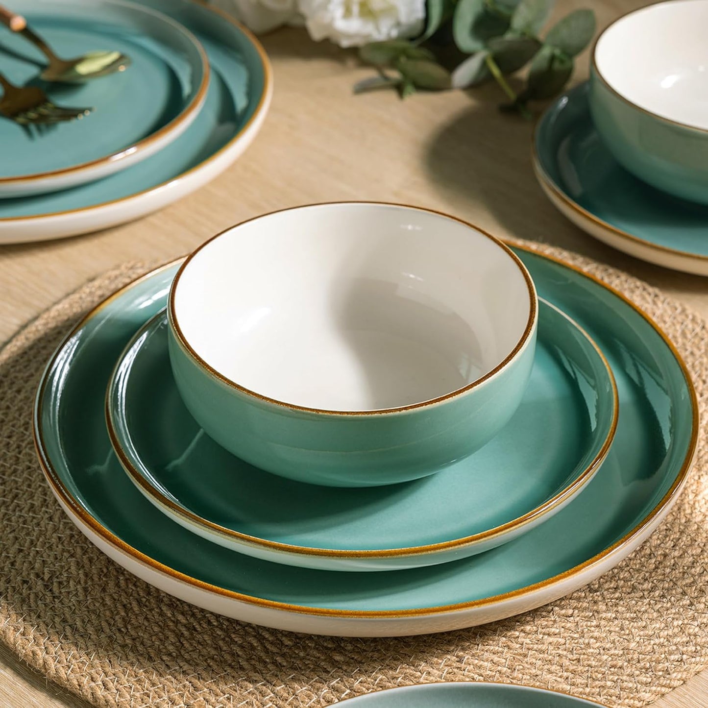 XQUDW073 Dinnerware Set White-Maldives Blue