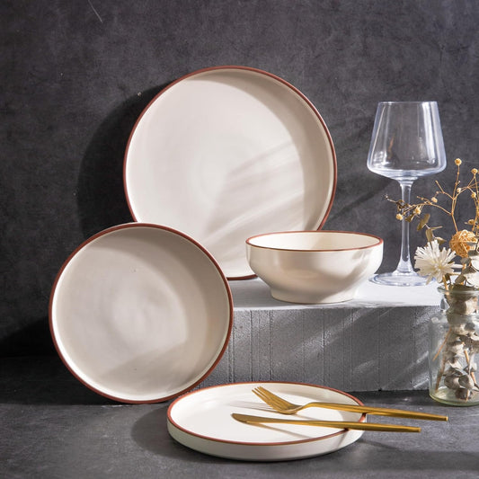 SLUDW013 Dinnerware Set - White With Matte Coffee Rim