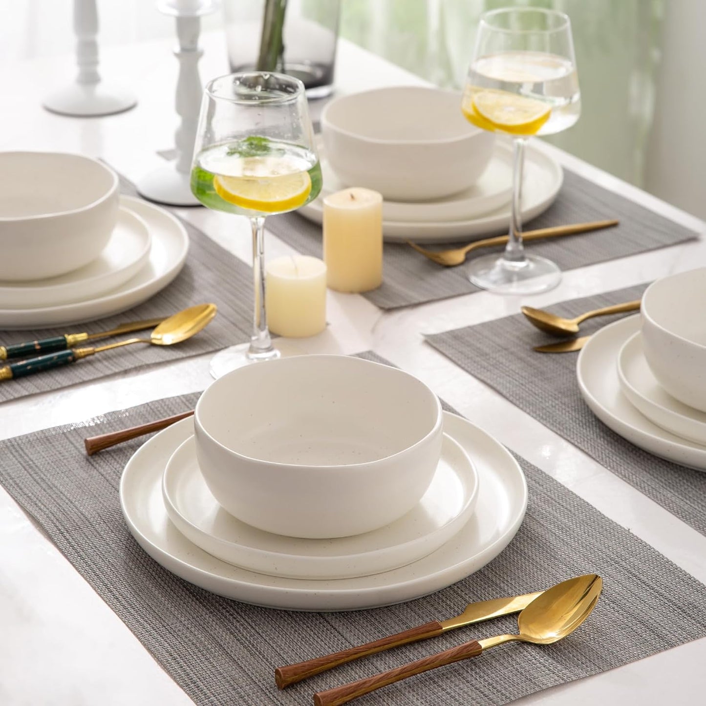 SLUDW005 Dinnerware Set - Matte White With Speckle